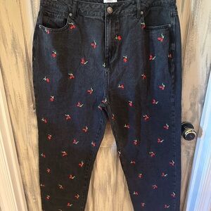 FOREVER 21 Cherry Embroidered Jeans